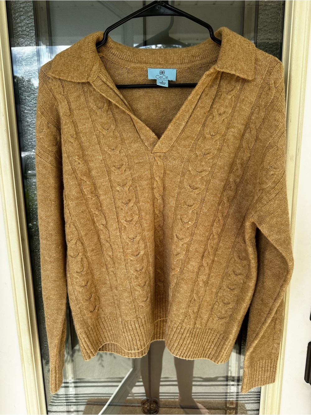 CeCe Cable Knit Collared Sweater - Camel